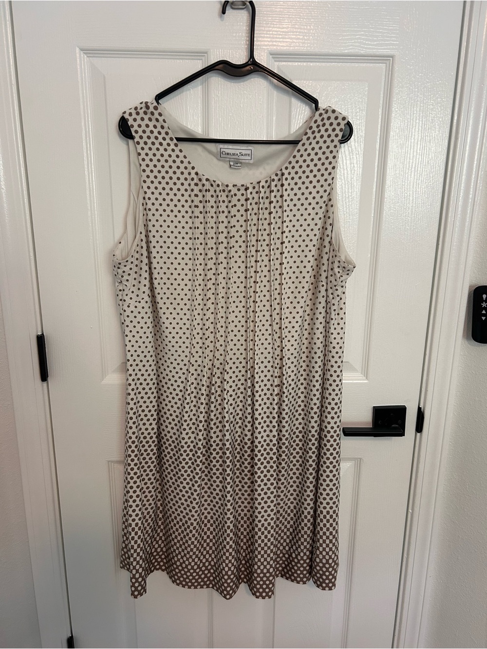 Chelsea Suite Perceptions Sleeveless Polka Dot A-Line Dress in Cream and Brown